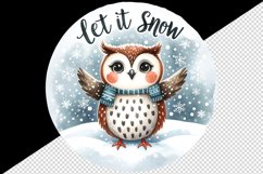 Watercolor cute owl scarf snowflakes Let It Snow Christmas quote print 20 oz tumbler skinny mug wrap clipart t-shirt sublimation printable design