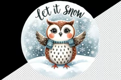 Watercolor cute owl scarf snowflakes Let It Snow Christmas quote print 20 oz tumbler skinny mug wrap clipart t-shirt sublimation printable design