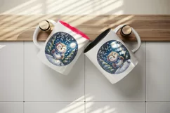 Watercolor cute owl singing Christmas carols starry night Fa La quote print 20 oz tumbler skinny mug wrap clipart t-shirt sublimation printable design