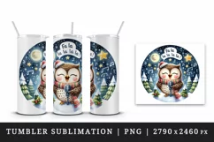 Watercolor cute owl singing Christmas carols starry night Fa La quote print 20 oz tumbler skinny mug wrap clipart t-shirt sublimation printable design