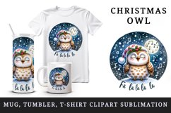 Watercolor cute owl singing Christmas carols starry night Fa La quote print 20 oz tumbler skinny mug wrap clipart t-shirt sublimation printable design
