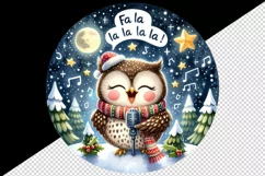 Watercolor cute owl singing Christmas carols starry night Fa La quote print 20 oz tumbler skinny mug wrap clipart t-shirt sublimation printable design