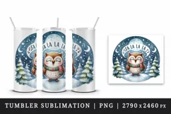 Watercolor cute owl singing Christmas carols starry night Fa La quote print 20 oz tumbler skinny mug wrap clipart t-shirt sublimation printable design