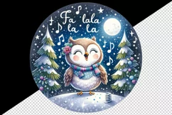 Watercolor cute owl singing Christmas carols starry night Fa La quote print 20 oz tumbler skinny mug wrap clipart t-shirt sublimation printable design
