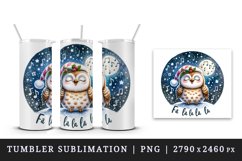 Watercolor cute owl singing Christmas carols starry night Fa La quote print 20 oz tumbler skinny mug wrap clipart t-shirt sublimation printable design