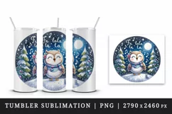 Watercolor cute owl singing Christmas carols starry night Fa La quote print 20 oz tumbler skinny mug wrap clipart t-shirt sublimation printable design