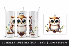 Watercolor cute owl sitting on branch Love Valentine Day quote print 20 oz tumbler skinny mug wrap clipart t-shirt sublimation printable design