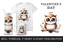 Watercolor cute owl sitting on branch Love Valentine Day quote print 20 oz tumbler skinny mug wrap clipart t-shirt sublimation printable design