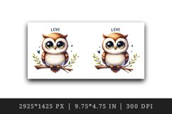 Watercolor cute owl sitting on branch Love Valentine Day quote print 20 oz tumbler skinny mug wrap clipart t-shirt sublimation printable design