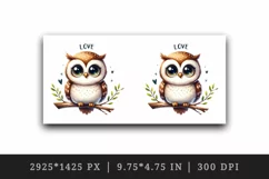 Watercolor cute owl sitting on branch Love Valentine Day quote print 20 oz tumbler skinny mug wrap clipart t-shirt sublimation printable design
