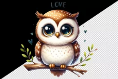 Watercolor cute owl sitting on branch Love Valentine Day quote print 20 oz tumbler skinny mug wrap clipart t-shirt sublimation printable design