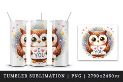 Watercolor cute owl sparkle hearts I Love You quote Valentine Day print 20 oz tumbler skinny mug wrap clipart t-shirt sublimation printable design