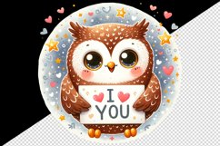 Watercolor cute owl sparkle hearts I Love You quote Valentine Day print 20 oz tumbler skinny mug wrap clipart t-shirt sublimation printable design