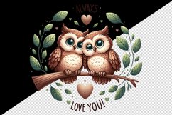 Watercolor cute owls branch heart Always Love you quote Valentine Day print 20 oz tumbler skinny mug wrap clipart t-shirt sublimation printable design