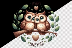 Watercolor cute owls branch heart Always Love you quote Valentine Day print 20 oz tumbler skinny mug wrap clipart t-shirt sublimation printable design