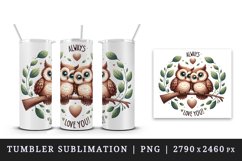 Watercolor cute owls branch heart Always Love you quote Valentine Day print 20 oz tumbler skinny mug wrap clipart t-shirt sublimation printable design