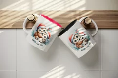 Watercolor cute owls hugging Santa hat Always Love You Valentine Day quote print tumbler skinny mug wrap clipart t-shirt sublimation printable design