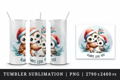 Watercolor cute owls hugging Santa hat Always Love You Valentine Day quote print tumbler skinny mug wrap clipart t-shirt sublimation printable design