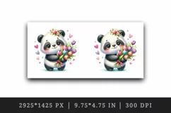 Watercolor cute panda bouquet tulips flowers hearts Love Valentine Day print 20oz tumbler skinny mug wrap clipart t-shirt sublimation printable design