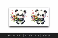 Watercolor cute panda bouquet tulips flowers hearts Love Valentine Day print 20oz tumbler skinny mug wrap clipart t-shirt sublimation printable design