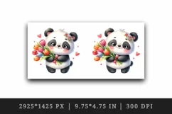 Watercolor cute panda bouquet tulips flowers hearts Love Valentine Day print 20oz tumbler skinny mug wrap clipart t-shirt sublimation printable design