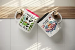 Watercolor cute panda cup of tea teacups teapot leaves tea lover quote print tumbler skinny mug wrap clipart t-shirt sublimation printable design