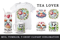 Watercolor cute panda cup of tea teacups teapot leaves tea lover quote print tumbler skinny mug wrap clipart t-shirt sublimation printable design