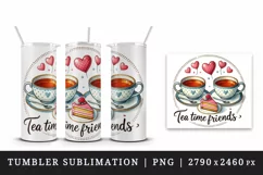 Watercolor cute panda cup of tea teacups teapot leaves tea lover quote print tumbler skinny mug wrap clipart t-shirt sublimation printable design
