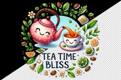 Watercolor cute panda cup of tea teacups teapot leaves tea lover quote print tumbler skinny mug wrap clipart t-shirt sublimation printable design
