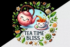 Watercolor cute panda cup of tea teacups teapot leaves tea lover quote print tumbler skinny mug wrap clipart t-shirt sublimation printable design