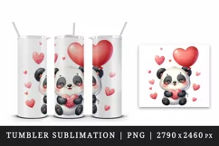 Watercolor cute panda holding heart balloon love Valentine Day print 20 oz tumbler skinny mug wrap clipart t-shirt sublimation printable design