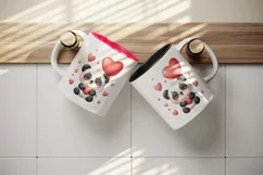 Watercolor cute panda holding heart balloon love Valentine Day print 20 oz tumbler skinny mug wrap clipart t-shirt sublimation printable design