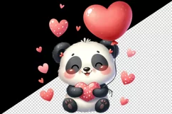 Watercolor cute panda holding heart balloon love Valentine Day print 20 oz tumbler skinny mug wrap clipart t-shirt sublimation printable design