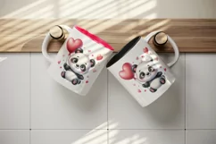 Watercolor cute panda holding heart balloon love Valentine Day print 20 oz tumbler skinny mug wrap clipart t-shirt sublimation printable design