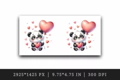 Watercolor cute panda holding heart balloon love Valentine Day print 20 oz tumbler skinny mug wrap clipart t-shirt sublimation printable design
