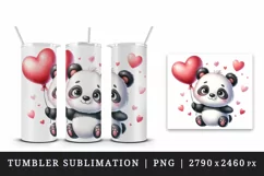 Watercolor cute panda holding heart balloon love Valentine Day print 20 oz tumbler skinny mug wrap clipart t-shirt sublimation printable design