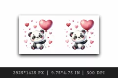 Watercolor cute panda holding heart balloon love Valentine Day print 20 oz tumbler skinny mug wrap clipart t-shirt sublimation printable design