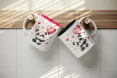 Watercolor cute panda holding heart balloon love Valentine Day print 20 oz tumbler skinny mug wrap clipart t-shirt sublimation printable design