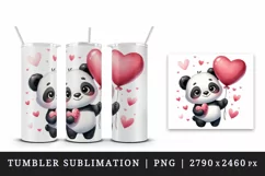 Watercolor cute panda holding heart balloon love Valentine Day print 20 oz tumbler skinny mug wrap clipart t-shirt sublimation printable design