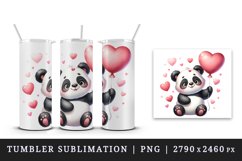Watercolor cute panda holding heart balloon love Valentine Day print 20 oz tumbler skinny mug wrap clipart t-shirt sublimation printable design