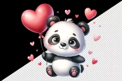 Watercolor cute panda holding heart balloon love Valentine Day print 20 oz tumbler skinny mug wrap clipart t-shirt sublimation printable design