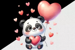 Watercolor cute panda holding heart balloon love Valentine Day print 20 oz tumbler skinny mug wrap clipart t-shirt sublimation printable design