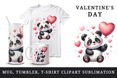 Watercolor cute panda holding heart balloon love Valentine Day print 20 oz tumbler skinny mug wrap clipart t-shirt sublimation printable design