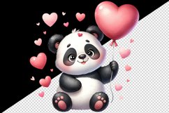 Watercolor cute panda holding heart balloon love Valentine Day print 20 oz tumbler skinny mug wrap clipart t-shirt sublimation printable design