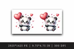 Watercolor cute panda holding heart balloon love Valentine Day print 20 oz tumbler skinny mug wrap clipart t-shirt sublimation printable design