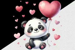 Watercolor cute panda holding heart balloon love Valentine Day print 20 oz tumbler skinny mug wrap clipart t-shirt sublimation printable design