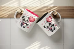 Watercolor cute panda holding heart balloon love Valentine Day print 20 oz tumbler skinny mug wrap clipart t-shirt sublimation printable design