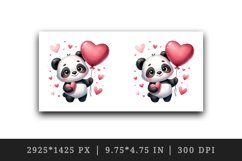 Watercolor cute panda holding heart balloon love Valentine Day print 20 oz tumbler skinny mug wrap clipart t-shirt sublimation printable design