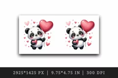 Watercolor cute panda holding heart balloon love Valentine Day print 20 oz tumbler skinny mug wrap clipart t-shirt sublimation printable design
