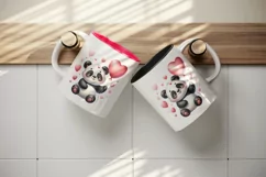 Watercolor cute panda holding heart balloon love Valentine Day print 20 oz tumbler skinny mug wrap clipart t-shirt sublimation printable design